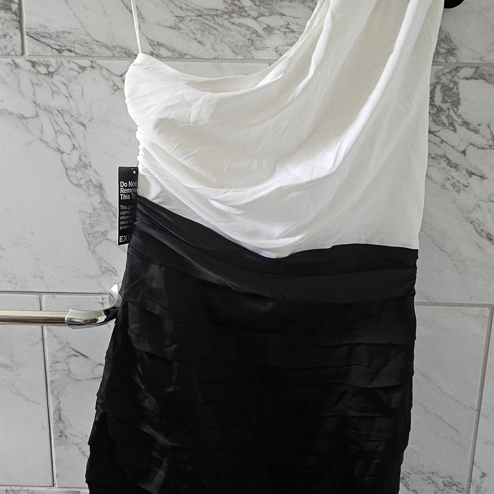 Express Asymmetrical One Shoulder White Black Cocktail Dress